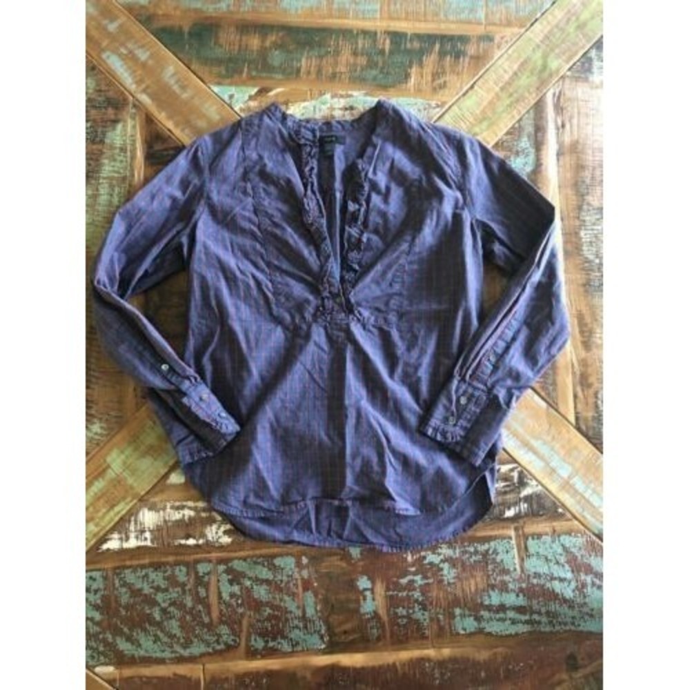 Womens J Crew Henley Blue Red Shirt Size 4